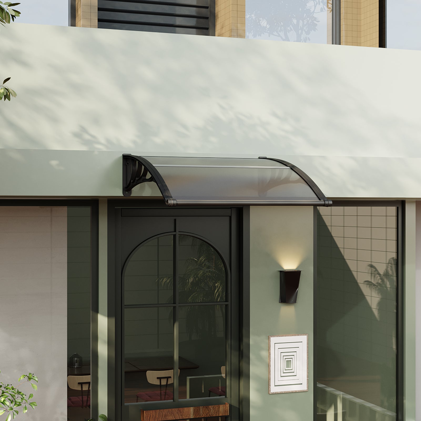 Black Modern Door Window Awning UV Protection Polycarbonate Canopy